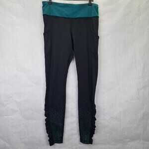 Lululemon Speed Tight IV Leggings Size 8 Lights Out Black Forage Teal Reflective
